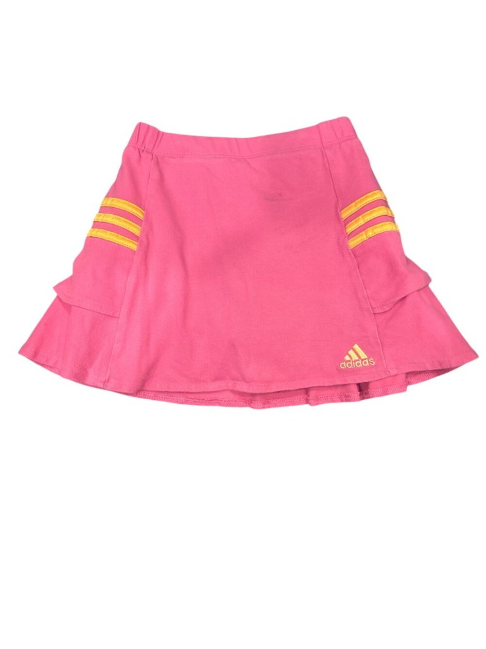 Adidas Girls Pink & Yellow 3-Stripe Ruffle Athletic Skort (6X)